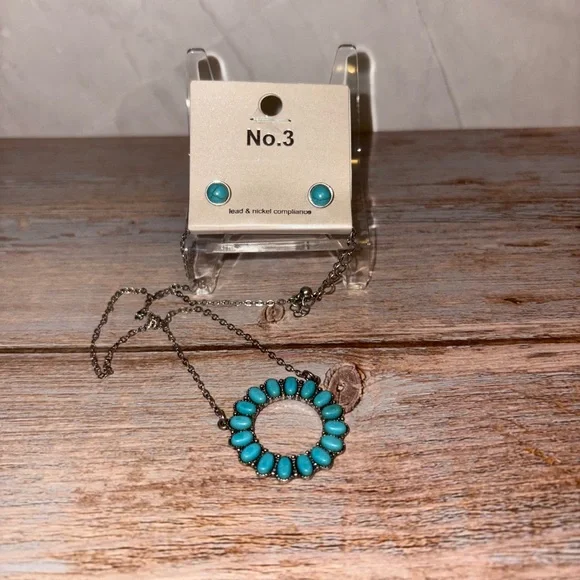 Faux Turquoise Necklace and Earring Set - Picture 3 of 3